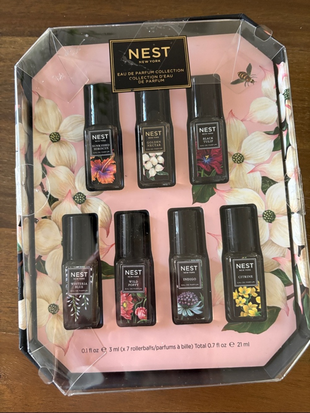 NEST Fragrances Mini Rollerball Set in Pink and Black Floral Packaging